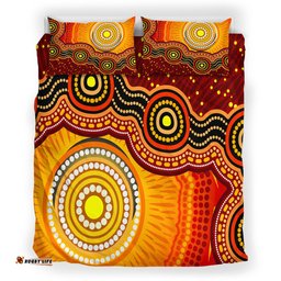 Australia Indigenous Bedding Set - Aboriginal Inspired style of Sun and Dot art background