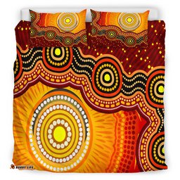 Australia Indigenous Bedding Set - Aboriginal Inspired style of Sun and Dot art background