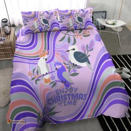 Australia Hippie Christmas Bedding Set Cockatoo Kookaburra with Wattle Violet Pastel Color