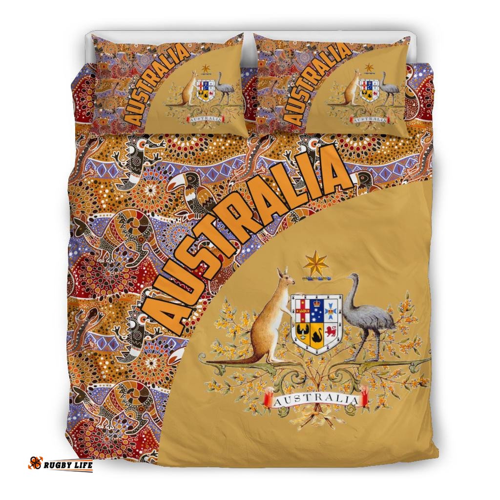 Aboriginal Bedding Sets, Australian Coat Of Arms Kangaroo Crocodile Kookaburra