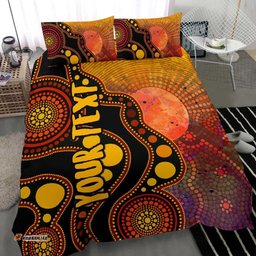Custom Text Aboriginal Bedding Set - Australia Indigenous Flag Circle Dot Painting Art Golden