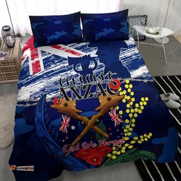 Australia And New Zealand ANZAC Day Bedding Set Lest We Forget Silver Fern With Golden Wattle
