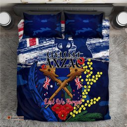 Australia And New Zealand ANZAC Day Bedding Set Lest We Forget Silver Fern With Golden Wattle
