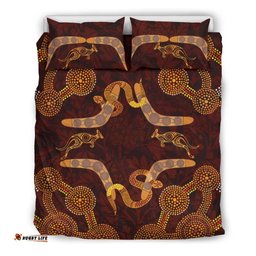 Aboriginal Bedding Set, Kangaroo, Snake And Boomerang Painting Art