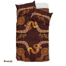 Aboriginal Bedding Set, Kangaroo, Snake And Boomerang Painting Art