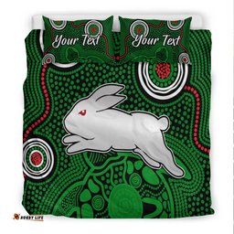 Custom Personalised Rabbitohs Indigenous Bedding Set Simple Green