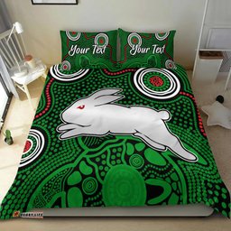 Custom Personalised Rabbitohs Indigenous Bedding Set Simple Green