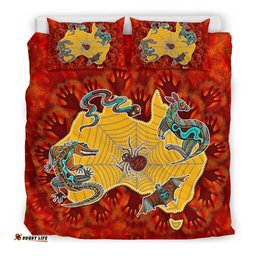 Aboriginal Bedding Set - Australia Map Hand Patterns Spider Web