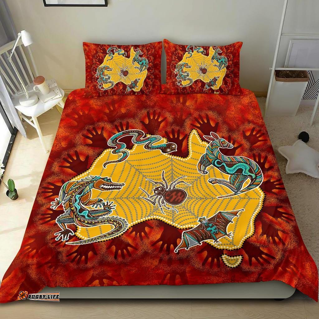 Aboriginal Bedding Set - Australia Map Hand Patterns Spider Web