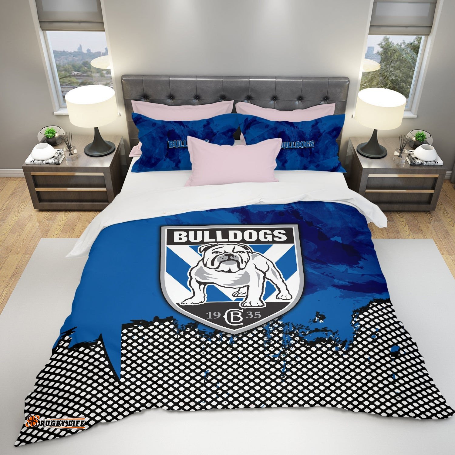 Canterbury-Bankstown Bulldogs Bedding Set Net Pattern Grunge Style - NRL