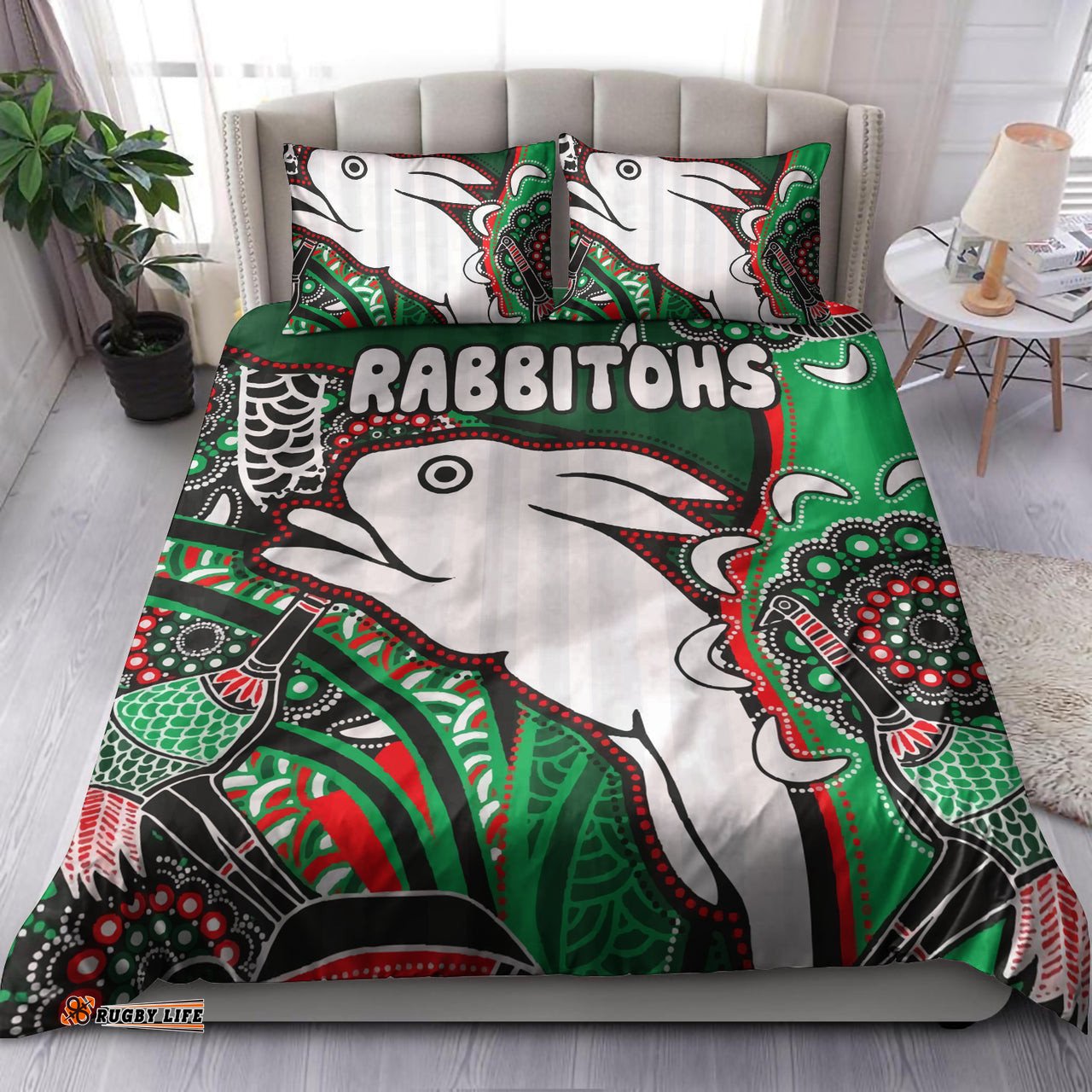 South Sydney Rabbitohs Rugby Custom Bedding Set - Indigenous Dreaming Rabbitohs RLT13