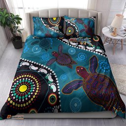 Indigenous All Stars Rugby Custom Bedding Set - Dreamtime Turtle With Aboriginal and Torres Strait Islanders Flag RLT13