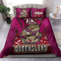 Queensland Rugby League Team Bedding Set - Queensland Maroons Mascot With Aboriginal Art STATE OF ORIGIN Bedding Set