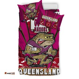 Queensland Rugby League Team Bedding Set - Queensland Maroons Mascot With Aboriginal Art STATE OF ORIGIN Bedding Set