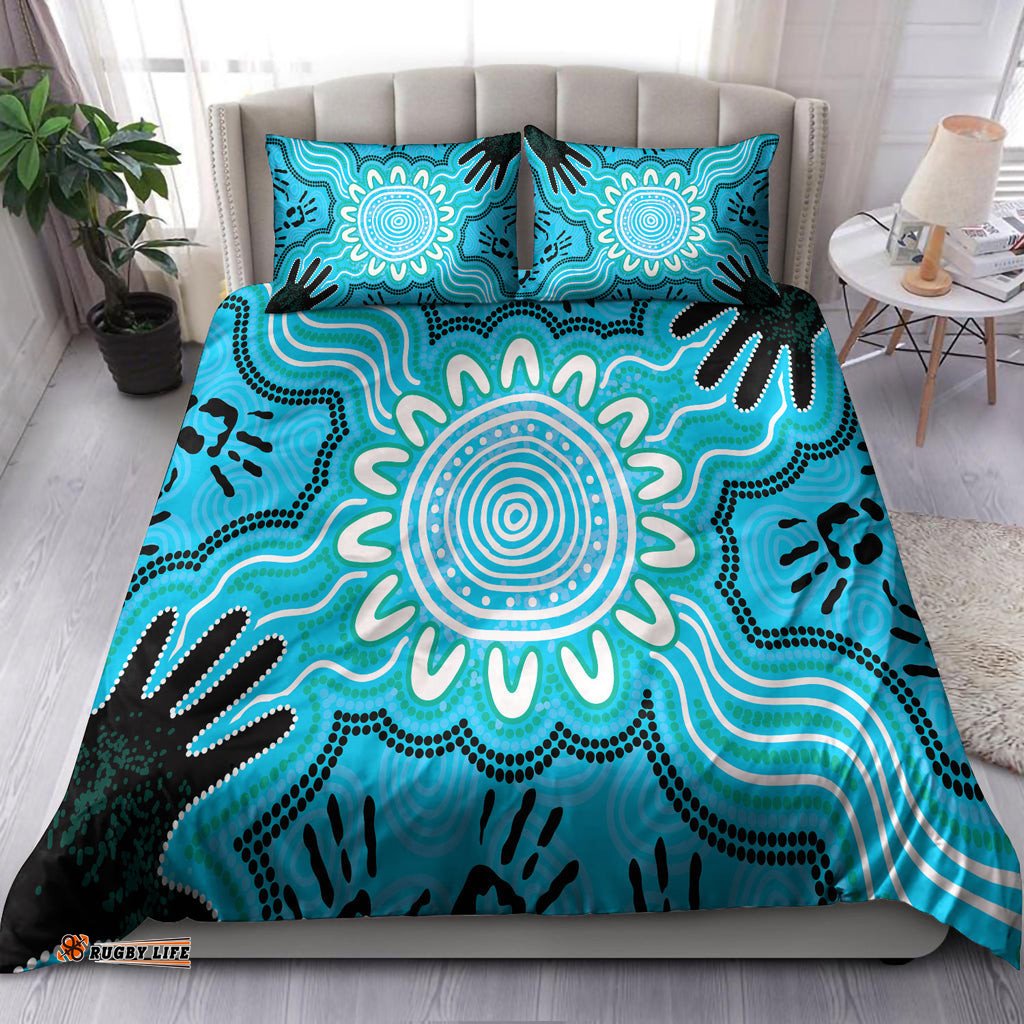 Australia Indigenous Bedding Set - Hand print aboriginal inspired connection art