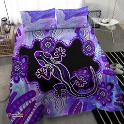 Australia Opal Bedding Set Aussie Lizard With Aboriginal Art - Purple