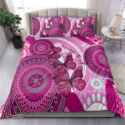 Personalised Australia Breast Cancer Bedding Set Indigenous Butterfly No One Fights Alone