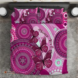 Personalised Australia Breast Cancer Bedding Set Indigenous Butterfly No One Fights Alone