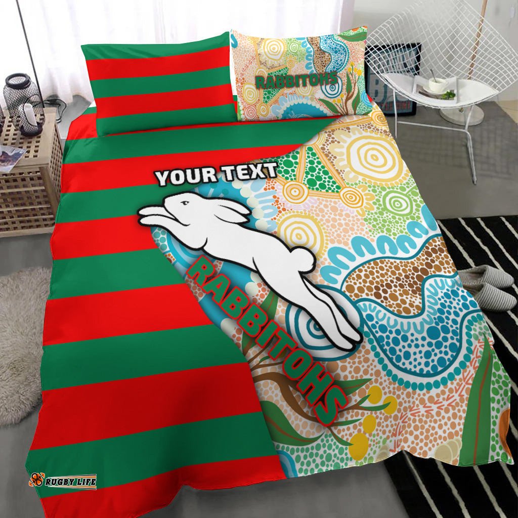 Custom Personalised Rabbitohs Bedding Set Aboriginal Style