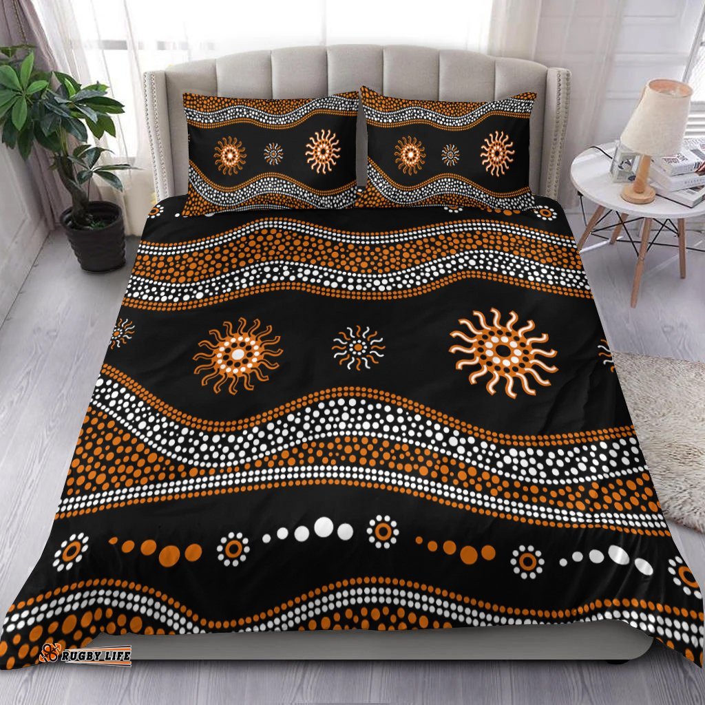 Aboriginal Bedding Set - Aboriginal Sun Tribal Black