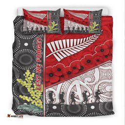 VibeHoodie Bedding Set - Custom Australia Indigenous & New Zealand Maori Anzac Red Bedding Set