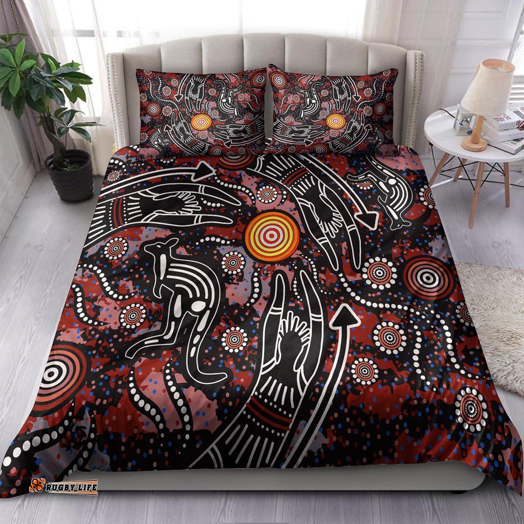 Australia Indigenous Bedding Set - Aussie Hunting Aboriginal inspired dot art painting
