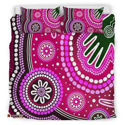 Australia Indigenous Bedding Set - Aboriginal inspired dot art handprint background