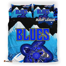 Blues Rugby Bedding Set - Blues Rugby League Turtle and Mountain Aboriginal Culture Bedding Set