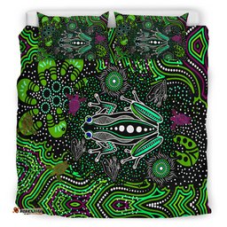 Australia Indigenous Bedding Set - Aboriginal inspired art Frog dreaming dot art background