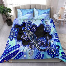 Australia Bedding Set Aussie Opal Pattern With Lizard Aboriginal Art - Turquoise