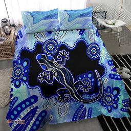Australia Bedding Set Aussie Opal Pattern With Lizard Aboriginal Art - Turquoise