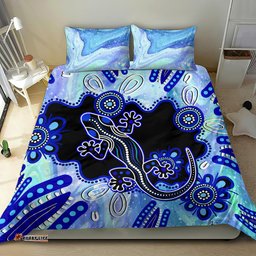Australia Bedding Set Aussie Opal Pattern With Lizard Aboriginal Art - Turquoise