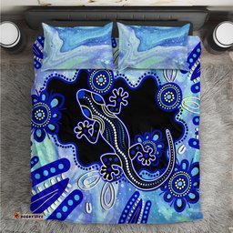 Australia Bedding Set Aussie Opal Pattern With Lizard Aboriginal Art - Turquoise