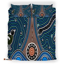 Australia Indigenous Bedding Set - Aboriginal inspired dot painting depicting Fierce Snake and Magpies