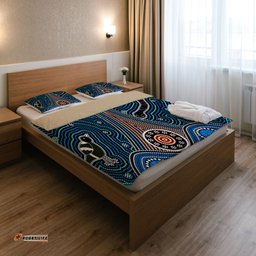 Australia Indigenous Bedding Set - Aboriginal inspired dot painting depicting Fierce Snake and Magpies