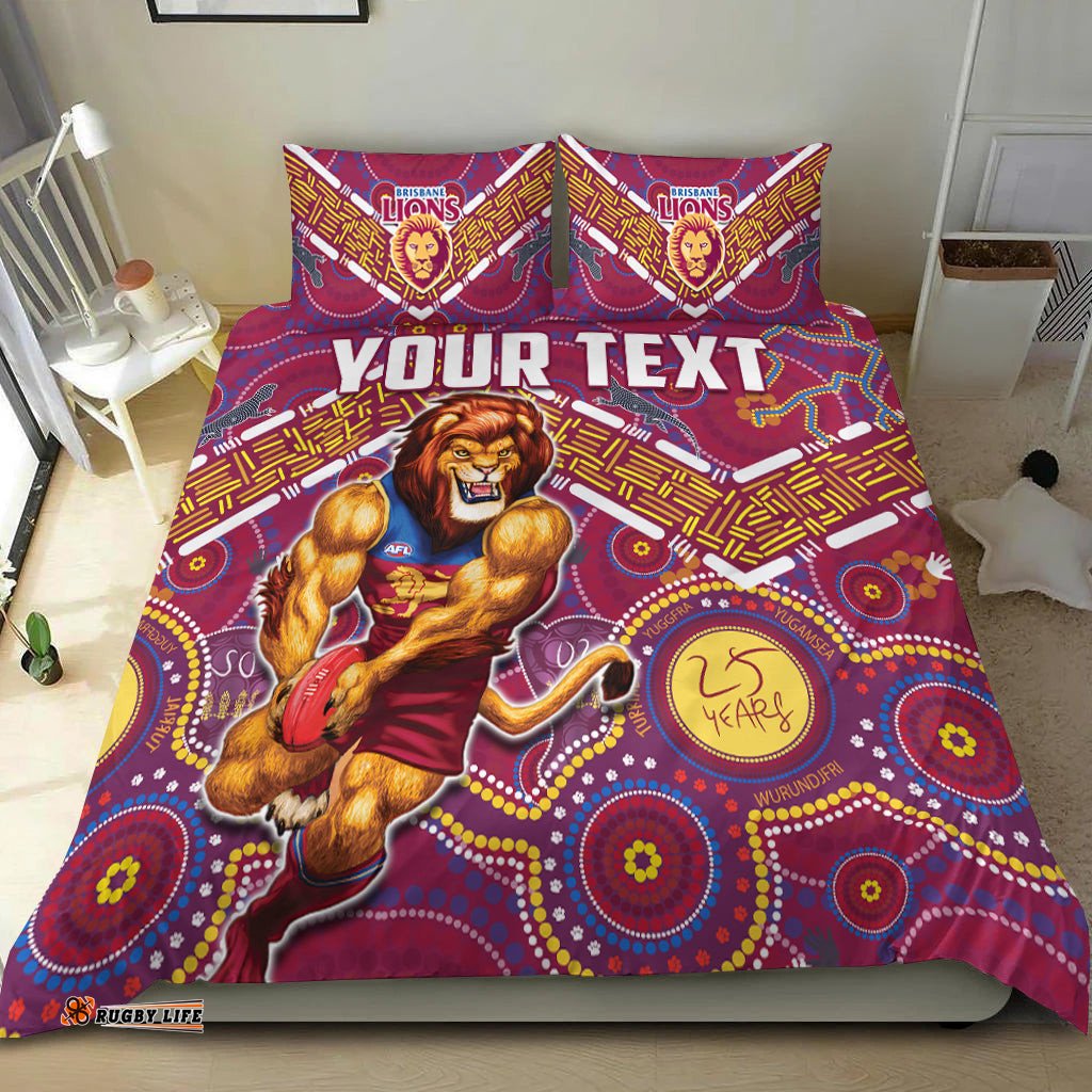Custom Personalised Brisbane Football Bedding Set Indigenous Pattern Go Lions Unique Version