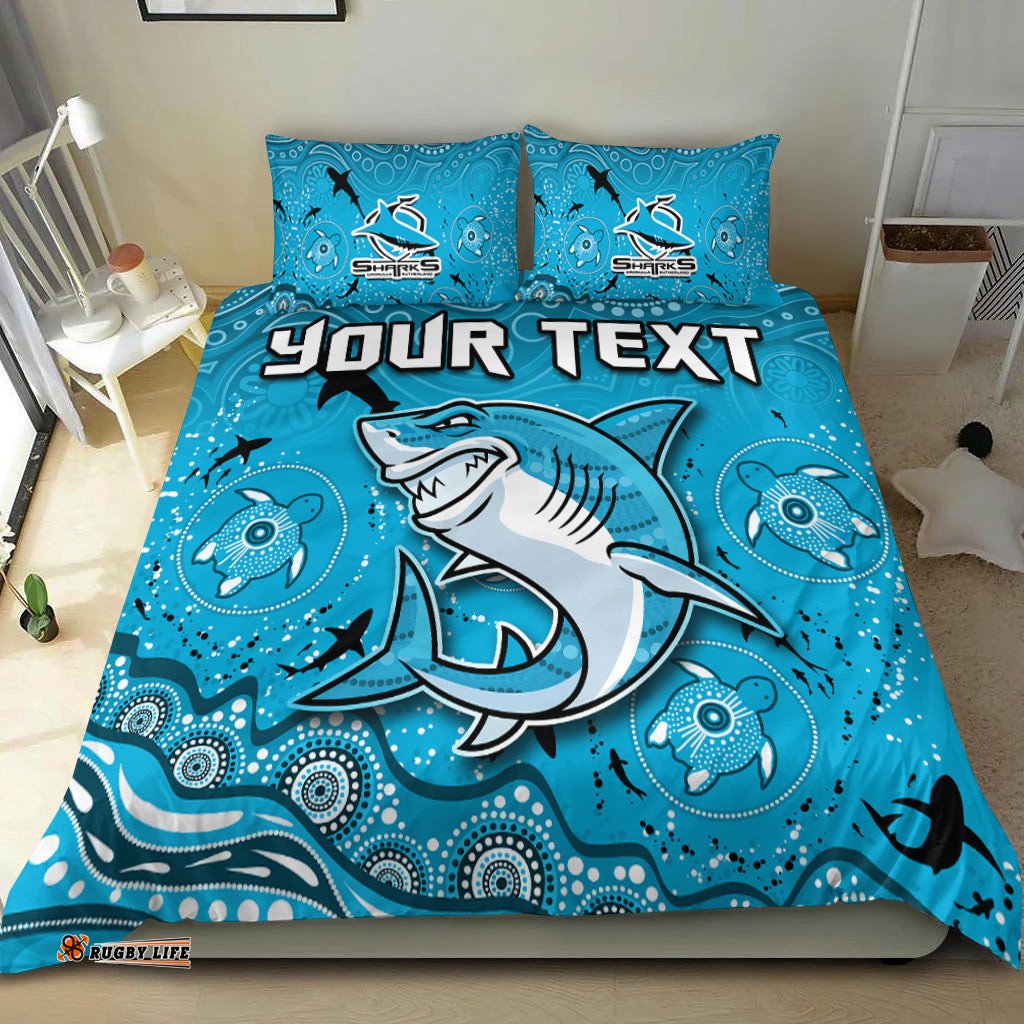Custom Personalised Sharks Rugby Bedding Set Go Sharkies Aboriginal Special Version