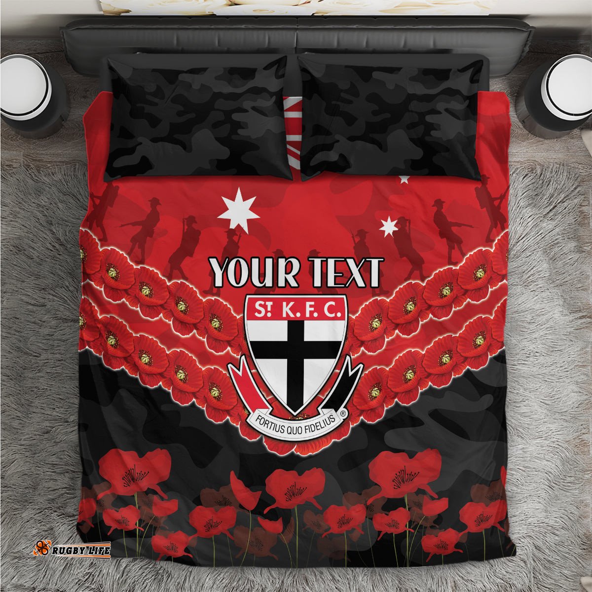 Custom St Kilda Saints Football Bedding Set ANZAC Lest We Forget