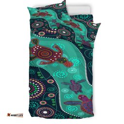Australia Indigenous Bedding Set - Aboriginal Inspired Dreaming Turtles And Plapytus Dot Art Painting