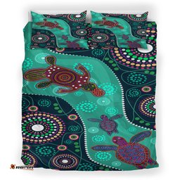 Australia Indigenous Bedding Set - Aboriginal Inspired Dreaming Turtles And Plapytus Dot Art Painting