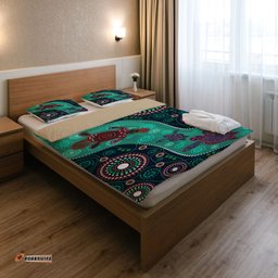 Australia Indigenous Bedding Set - Aboriginal Inspired Dreaming Turtles And Plapytus Dot Art Painting