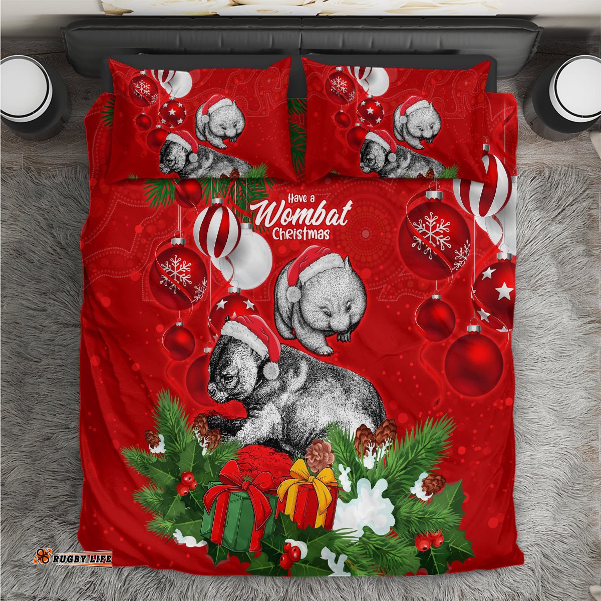 Wombat Lover Bedding Set Australia Merry Christmas Aboriginal