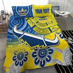 Custom Personalised Cowboys Rugby Bedding Set Aboriginal Boomerang Go Premiers North Queensland