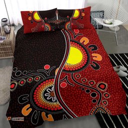 Aboriginal Bedding Set - Australia Flag Dot Painting Art