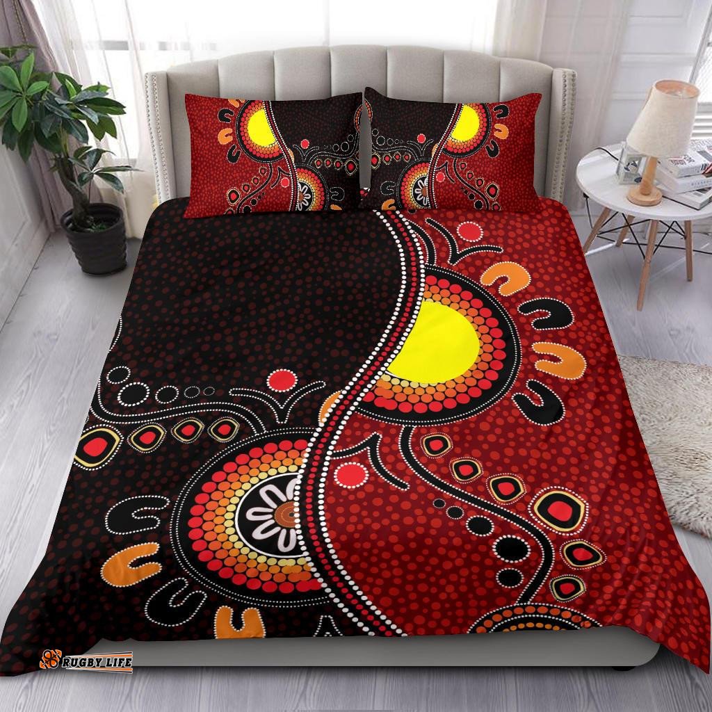 Aboriginal Bedding Set - Australia Flag Dot Painting Art