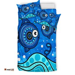 Australia Indigenous Bedding Set - Aboriginal inspired dot art painting with fish underwater concept