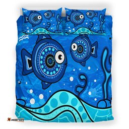 Australia Indigenous Bedding Set - Aboriginal inspired dot art painting with fish underwater concept