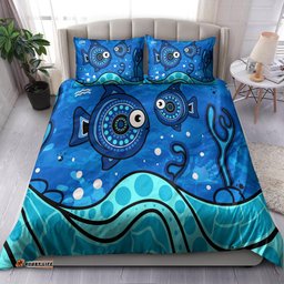 Australia Indigenous Bedding Set - Aboriginal inspired dot art painting with fish underwater concept
