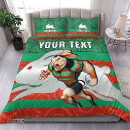 Custom Personalised Rabbitohs Rugby Bedding Set Aboriginal Dot Painting Glory Glory Sporty Style