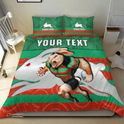 Custom Personalised Rabbitohs Rugby Bedding Set Aboriginal Dot Painting Glory Glory Sporty Style